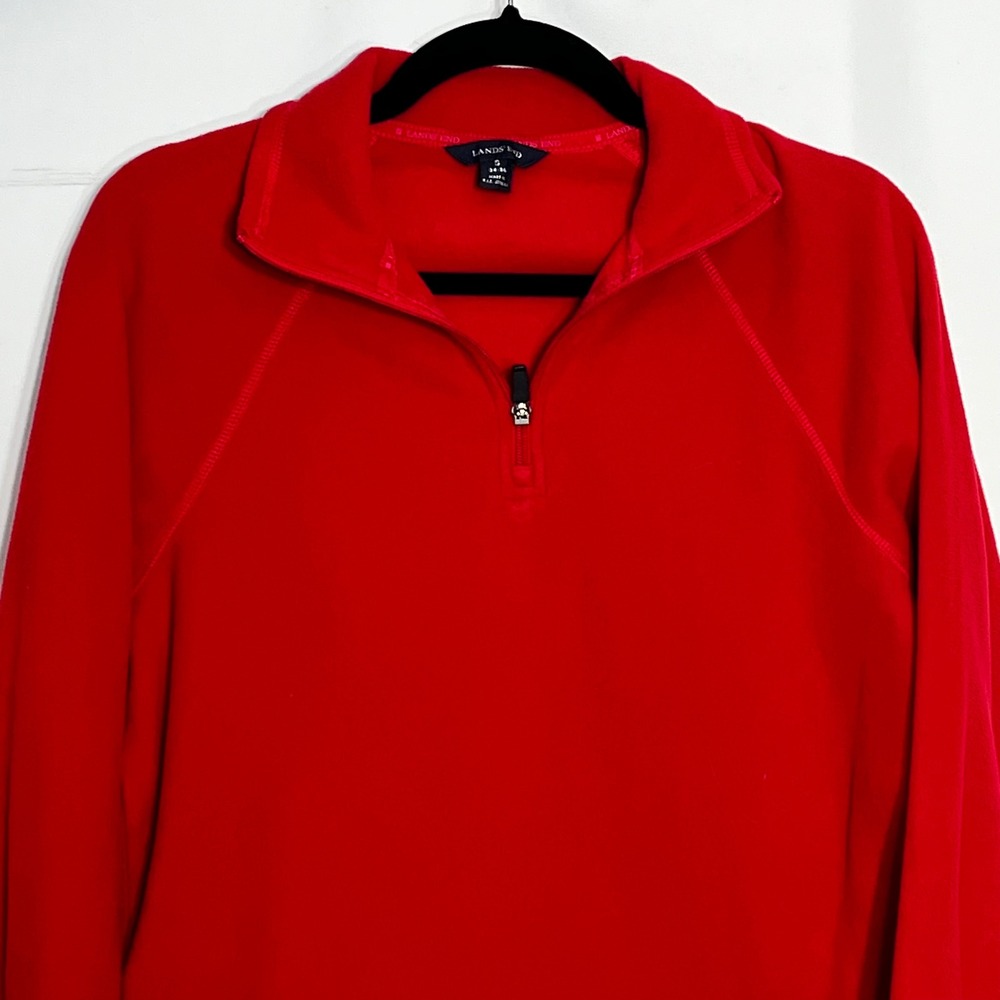 Lands End Mens Red ThermaCheck Fleece Quarter Zip Pullover Sweater Small 34-36 - Picture 3 of 7